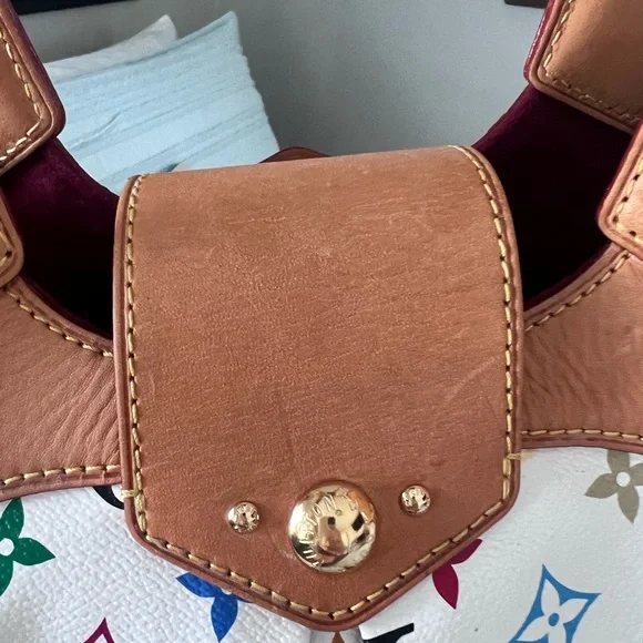Louis Vuitton White Multicolor Monogram Canvas Shoulder Bag with Tan Trim - Picture 11 of 16
